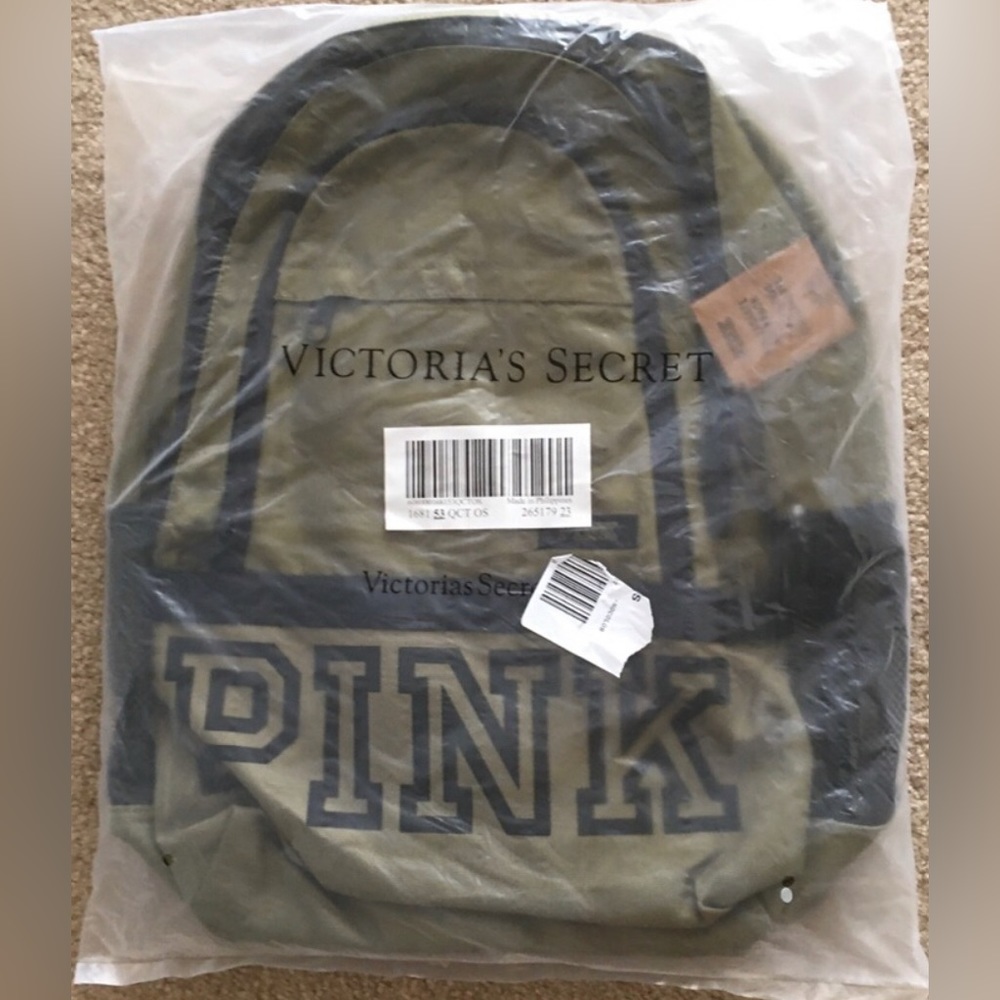 Victoria’s Secret PIlNK army green college backpack.